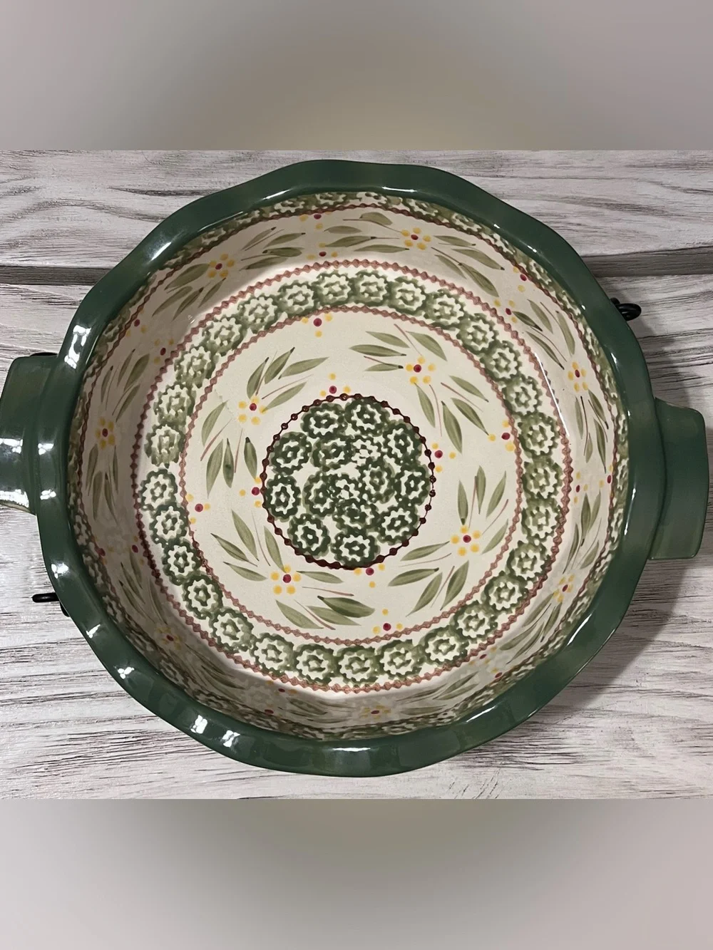 Temp-tations Old World Green 11” 2.5 Qt Round Baker Casserole w Wire Rack